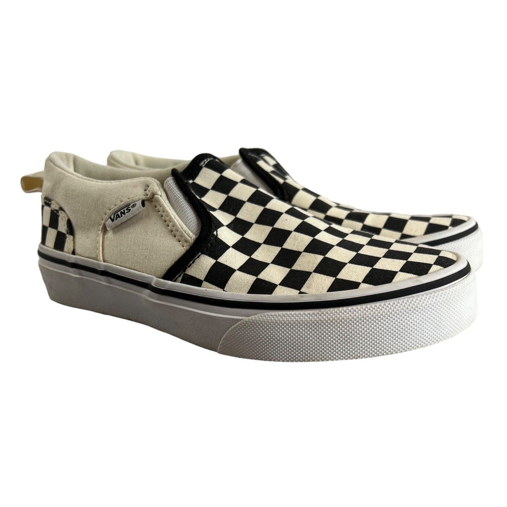 Vans Checkerboard Slip-On Shoes US Youth 2.0 Black & White Canvas Skate Sneakers